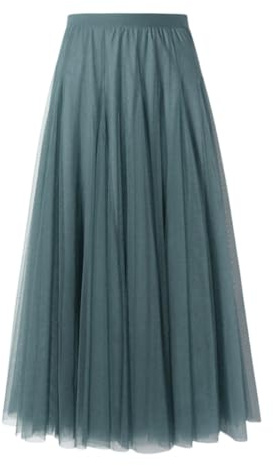 shownicer Tüllrock A Linie Elastischer Hoher Bund Mesh Saum Prinzessin Langer Rock Einfarbig Röcke Maxiröcke Elegant Swing Unterrock Freizeitrock Hohe Taille Skirt