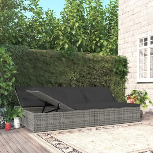 Hommdiy Sonnenliege mit Auflagen Verstellbar Gartenmöbel Liege Gartenliege Liegestuhl Relaxliege Sonnenbett Doppelliege Poly Rattan Dunkelgrau