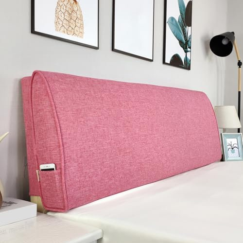 ZZYK Rosa,Straps/47x23x4In, Kopfteil Kissen Bett Rückenlehne Bett Gepolstertes Wandkissen Leinen Lesekissen Große Stützrolle Keil Lendenkissen Für Tagesbett Etagenbett