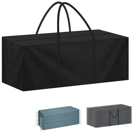 LAMUNI Auflagentasche Gartenauflagen Aufbewahrungstasche Schutzhülle Polsterauflagen mit Tragegriff, 420D Oxford Gartenpolster Aufbewahrung Tasche für Auflagen, Palettenkissen, 125x40x55cm