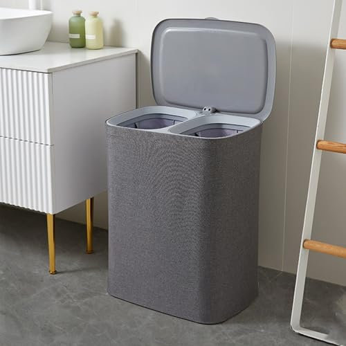 WNGJZZYC Wäschekorb mit Deckel, Wäschekorb 2 Fächer, Wäschesammler mit Abnehmbarer Tasche, Wäschekörbe zum Trennen, Wäschewanne für Schmutzige Kleidung für Badezimmer(70x41x57cm/27x17x23in)