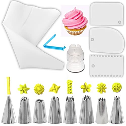 RYRYR Piping Nozzles,piping tips,icing nozzles,Grass Piping Nozzle,14 Pcs Cake Decorating Kit Piping Tips Silicone Pastry Icing Bags Nozzles Cream Scrapers Coupler Set Cake Decorating Tips