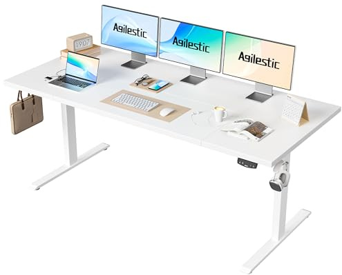 Agilestic 180 x 80 cm höj- och sänkbart skrivbord, sit-stand-skrivbord med minnesfunktion, ergonomiskt datorskrivbord, bestående av fyra sammanfogade bordsskivor, vitt