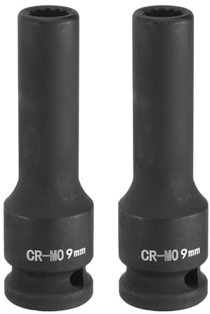 QUARKZMAN 2 Piezas 12-Punto Llave de Impacto Profunda 1/2 Pulgada de Impulsión 9mm Métrica Cromo Molibdeno Aleación de Acero Husillo Tuerca Llave de Impacto
