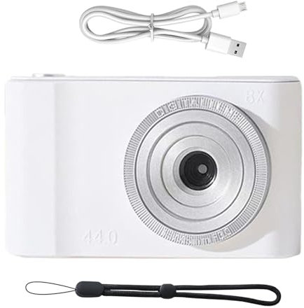 Huvqianu Portable 4K Video Camera, 8X Digital Zoom, Autofocus, Anti-Shake, Compact Design, White