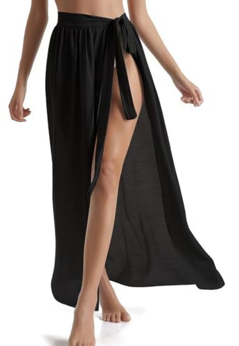 Plage Pareo Bain Robe Femme,Sarong de Maillot Jupe Longue,Cache Sexy Wrap Jupes Ete pour Bikini Piscine,Tenue Paréo Djellaba Taille Unique,Robe Kaftan Tapisserie Chemise Caftan Sortie Homme,Noir