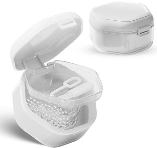 Boîte pour appareil dentaire, portable, avec paniers de trempage amovibles et brosse, nettoie et préserve les supports orthodontiques, prothèses dentaires (Blanc)