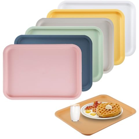 Hocadrv 6 Pièces Plateau de Service Plastique Rectangulaire Réutilisable, Plateau Repas, Plateau Service Alimentaire Plats Para Cuisines, Salons, Cafés, Boulangerie, Durables Plateau Antidérapant