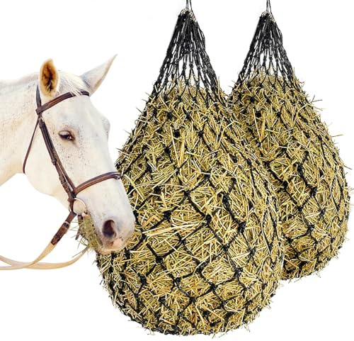 2 Stück Heunetz für Pferde Groß 9 -10,Heunetz Engmaschig 10x10 cm,Heutasche Pferd,Rundballen Heusack für Pferde für Artgerechte Fütterung,Heuball pferd Verbessert Verdauung, Unterwegs Futtersack