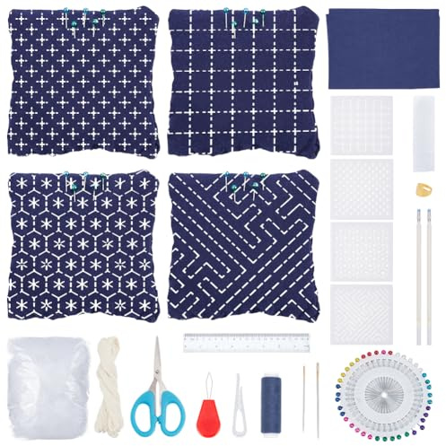 WEBEEDY 8 Kit de costura Sashiko Pin Cushion para principiantes, kit de costura de cojines de alas de bordado con plantilla Sashiko, agujas, hilo, suministros para bricolaje