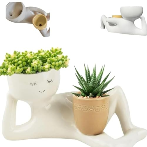 Générique Lazy Guy Planter Pot, Lazy Guy Planter Vasi per piante indoor, Lazy Little Character Flowerpot, Cute Resin Flower Head Planters, Unico Lying Down Figure Garden Decor(3 colori)