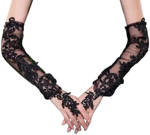TeaATiCh Elegante Blumen Spitzen Netzhandschuhe,Fingerlose Handschuhe Mit Spitze,Frauen Blumenspitze Handschuhe,Für Hochzeit Party Teeparty Opernparty Kostüm
