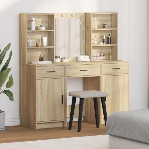 Brokky 3334292 Set di 3 Tolette in Rovere Sonoma Legno Ingegnerizzato Toeletta Trucco,Scrivania Trucco per Camera da Letto,Toilette Trucco