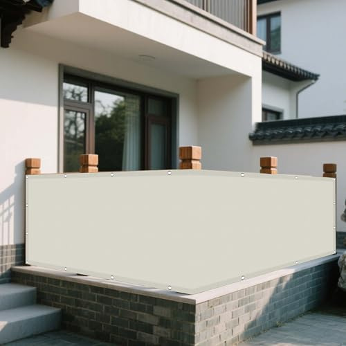 Sonnensegel Wasserdicht Nach Maß 0.9 x 1.5 m Rechteckig Wasserdicht 98% UV Schutz Markise Balkon Ohne Bohren inkl Befestigungsseile für Außenbereich Garten, Beige
