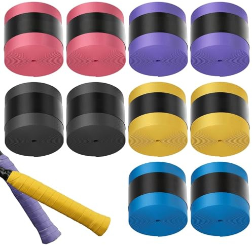 EVTHUR 10 unidades de cinta de agarre para raquetas de bádminton autoadhesiva, antideslizante para raquetas de tenis, bádminton, squash y pádel, multicolor, resistente al sudor y muy adherente