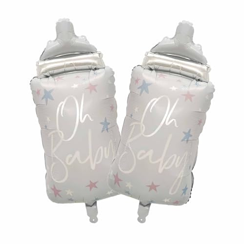 Fesnova Globo decorativo para baby shower, color plateado con estrellas, 36 x 78 cm, globos decorativos para baby shower, niñas y niños, fiesta familiar, ceremonia de lavado de bebés, 2 unidades