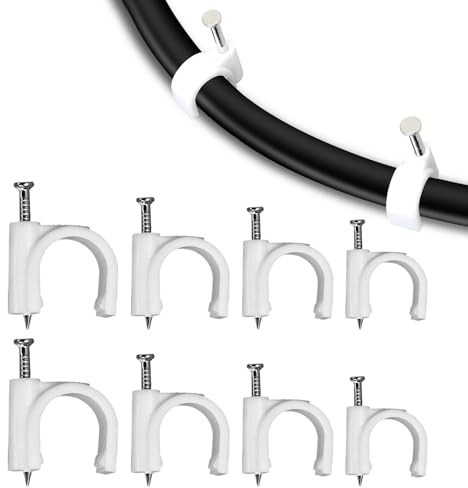 400Pcs Cable Clips, White Cable Nail Clips, Electrical Wire Tidy Organizer, 4 Sizes (4mm/6mm/8mm/10mm) for Ethernet, TV, USB and Telephone Cables