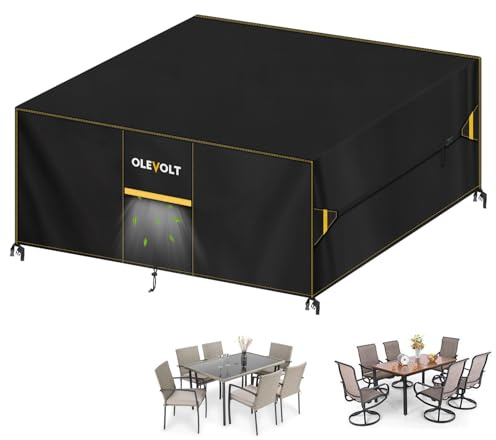 OLEVOLT Copritavolo Esterno Impermeabile Copertura per Mobili da Giardino | 600D Copertura Tavolo Rettangolare Telo Copridivano da Esterno Copertura per Tavolo e Sedie con Prese d'Aria 180x150x90cm