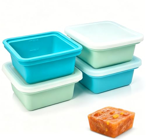 4-pack extra stor silikonfrysbricka, 500 ml (2 koppar), frysform med lock, BPA-fri livsmedelssäker, frysbehållare för soppa, buljong, sås, meal prep och stora isbitar