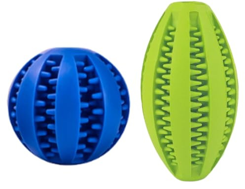 ZYOMVUN Pelota Perro, 2 Piezas, bolas para perros con cuidado dental, pelota de aperitivo para perros de caucho natural, Limpieza de Dientes, Juguetes Interactivos y Fun (5 cm, 9 cm)