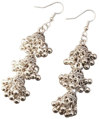 Leichte baumelnde Ohrringe böhmischen Ethno Stil mit dreilagigen, ausgehöhlten Glöckchen Quasten Perfekte Geschenkoption für Frauen Paar dreilagige, ausgehöhlte Glöckchen Quasten böhmischen