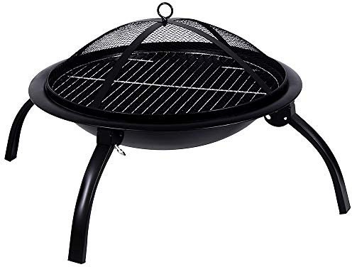 Home Discount®, Grande braciere da Giardino in Acciaio Pieghevole, per Campeggio e Barbecue, con attizzatoio, griglia, graticola e Coperchio