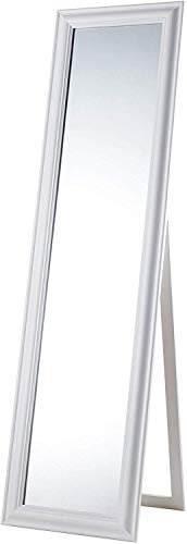 Montemaggi Bodenspiegel mit Einstellbarer Neigung aus mattweißem Holz. Schöner Spiegel im Shabby-Chic-Stil. Abmessungen: 43,4 x 4,5 x 163 cm