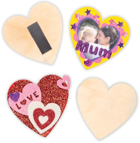 Baker Ross EF359 Holz Herz Magnete, 10er-Pack, zum Bemalen und Dekorieren, kreatives Bastelset für Kinder, Holzfarben