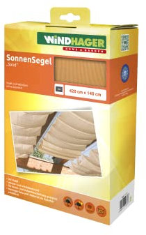 Windhager Sonnensegel für Seilspanntechnik, 420 x 140 cm, Sand, hoher UV-Schutz, 10878