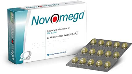 Integratore Omega 3 di fonte 100% Vegetale, No retrogusto di pesce, Olio Algale, 30 Softgel, EPA 350mg–DHA 120mg, Rapporto tra acidi grassi 3:1, Contribuiscono alla Normale Funz. del Cuore, NOVOMEGA®
