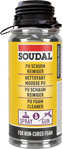Soudal PU-Schaum-Reiniger, 150 ml - sprühbares Reinigungsmittel auf Acetonbasis speziell für die effiziente Reinigung von Schaumpistolen sowie zum Entfernen von ungehärteten Schaumresten