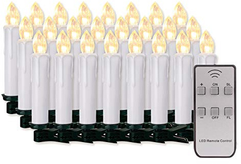 20/30/40/50/60 stk LED Kerzen LED Lichterkette Kabellos Dimmbar Kerzenlichter Flammenlose Weihnachtskerzen für Weihnachtsbaum, Weihnachtsdeko, Hochzeit, Geburtstags, Party (weisse Hülle, 20stk)