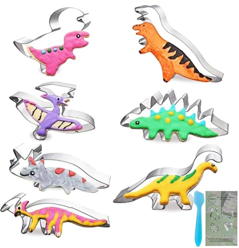 TINGSING Lot de 7 grands emporte-pièces dinosaures T-Rex, stégosaure, parasaurolophus, tricératops, bébé dinosaure, ptérodactyle, brontosaure, fête d'anniversaire
