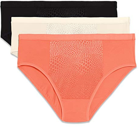 Warner's womens Blissful Benefits Tummy-smoothing Comfort Microfiber 3-pack Ru5023w Hipster Panties, Sugar Coral/Pearled Ivory/Black, X-Large US