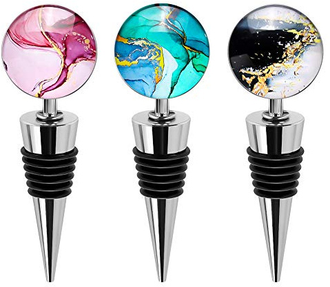 Soleebee 3 Pack Decorative Wine Stoppers, Wine Bottle Stopper with Beautiful Art Glass，Beverage Bottle Stoppers For Gifts, Bar, Holiday Party, Wedding (Style J)