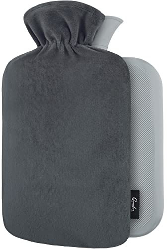 Wärmflasche mit Bezug – Weicher Premium Vliesbezug – 1,8l groß Wärmeflasche, Wärmflasche Kinder, Bettflasche für Erwachsene - Dunkelgrau