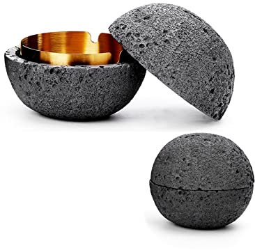 Aschenbecher mit Deckel, Winddichter Aschenbecher für Draußen aus Beton+Innenzylinder Aus Metall Windaschenbecher mit Deckel Sturmaschenbecher tragbar -grau，L