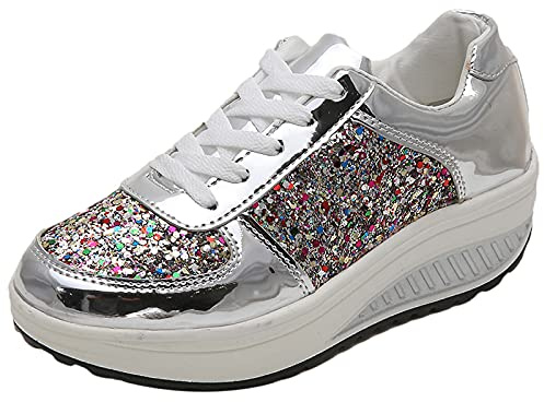 ANUFER Femmes Super Poids Léger Plate-Forme Baskets Lacer Compensé Chaussures de Sport