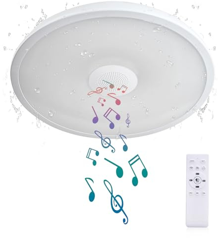ASALL Smart Waterproof LED Flush Mount Ceiling Light Fixture,with Bluetooth Speaker,11 Inch,18 watt,Dimmable Music Lamp,RGB Color Changing Light with Remote Control,for Bathroom,Shower,Bedroom