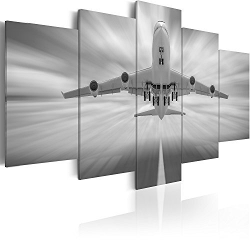 murando Cuadro Acústico Avion 200x100 cm espuma acústica absorbe el sonido aislamiento lienzo de 5 piezas Impresión Artística Decoración de Pared Imagen Gráfica 030103-1