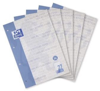 Oxford Recycling Schulblock A4 liniert, Lineatur 27, 50 Blatt, kopfgeleimt, 5 Stück