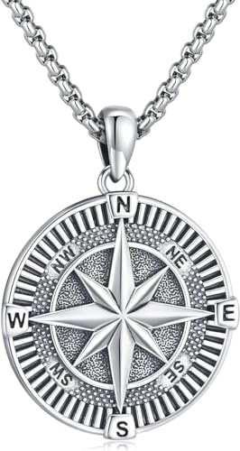 Eusense Boussole Collier pour Homme Argent Sterling 925 Boussole Pendentif Bijoux de Fin d'études