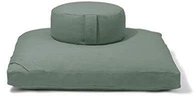 Meditation Cushion Set by renoo - Durable Comfortable Organic Cotton, Linen, Hemp - Modern Zafu Zabuton - Buckwheat Kapok Filled Floor Pillow Yoga Bolster in 15 Colors Washable Cover - Seafoam