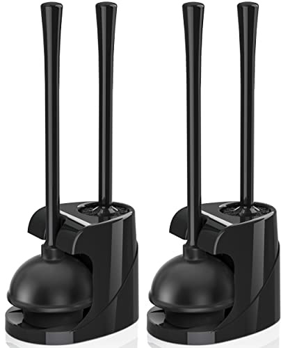 WC-Saugglocke und Bürste, Schüsselbürste und Robustes WC-Kolben-Set mit belüftetem Halter, 2-in-1-Badezimmer-Reinigungs-Kombination mit modernem Caddy Ständer (Schwarz, 2 Set)