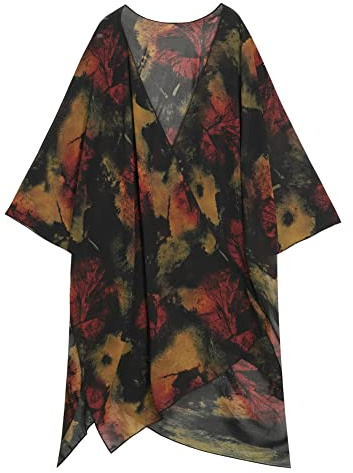 Women's Kimono Cardigan Long Chiffon Floral Swimsuit Cover up Bohemian Beachwear Bikini Shawl Tops