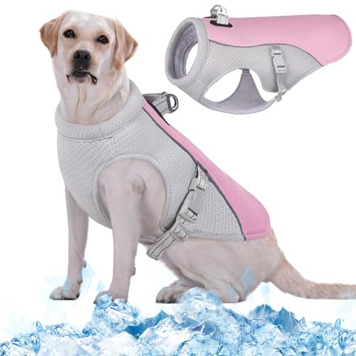 Kuoser Kühlweste für Hunde, Kühlweste Hund für Sommer mit D-Ring, Rosa L | Hunde Kühlweste für heiße Sommertage, Atmungsaktive & Reflektierende Hundekühlwesten, Kühljacke Hund für Aktivitäten Draußen