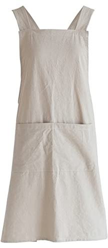 Glorlliant Küchenschürze im Japanischen Stil, Gekreuzte Rückenschürze mit Taschen für Arbeit, Gartenarbeit, Kochen, Malen, Backen