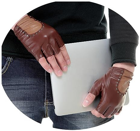 Damen-Handschuhe Aus Schaffell, Fingerlos, Rock-Punk-Nieten, Zum Fahren, Lederhandschuhe