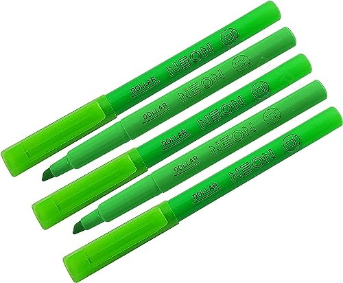 Pen-S Fluorescent Highlighter Pens, GREEN, Chisel Tip, 1-4mm Lines, Pack of 5, Multipack, Quick Dry, School Office Home Highlighters, iVAIDEX Black Ball Pen