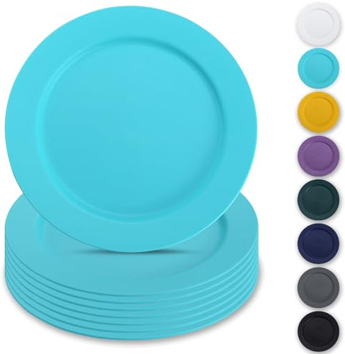 Berglander piatti in plastica da 8 pezzi da 25cm, TF Blue piatti da pranzo riutilizzabili e piatti, piatti per insalate, ciotole per pasta, facili da trasportare per casa, giardino, picnic, campeggio